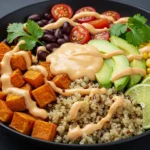 Easy Sweet Potato Taco Bowls with Zesty Cilantro Lime Sauce 10 Colorful ingredients for Sweet Potato Taco Bowls including sweet