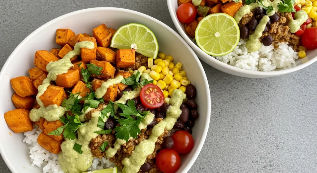 Easy Taco Sweet Potato Bowl A Flavorful And Nutritious Meal 12 A colorful taco sweet potato bowl with various toppings.