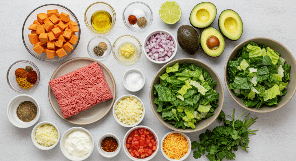 High Protein Sweet Potato Taco Bowl Easy Recipe 13 Ingredients for make High Protein Sweet Potato Taco Bowl